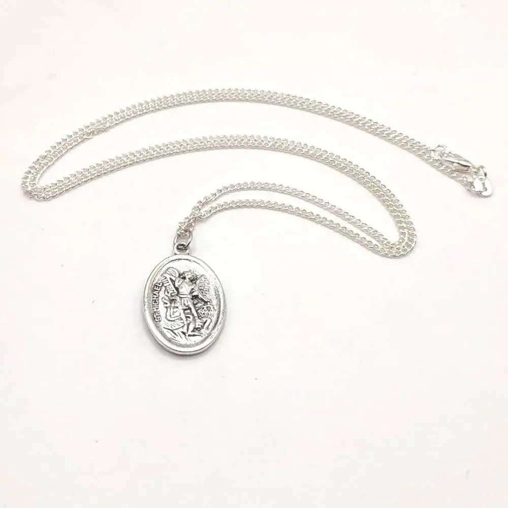 925 Silver Necklace w/ St.Archangel Michael Pendant Christian Birthday Gift New